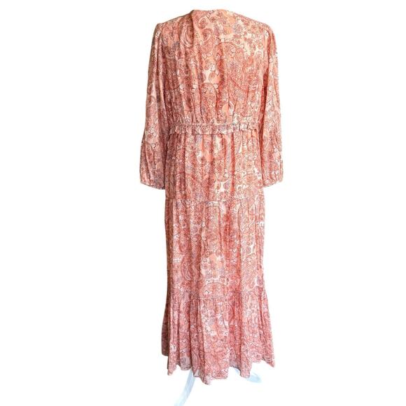 Rachel Zoe Maxi Dress Womens M Peach Paisley Floral Tiered Cottagecore Flowy - Picture 4 of 10